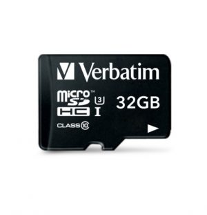 Verbatim 47041 Pro U3 Micro SDHC Memory Card 32GB + microSD to SD Adapter