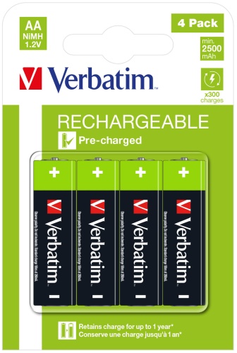 Verbatim 49517 Rechargeable Batteries NiMH AA HR6 2500mAh (4 pcs/Pack)