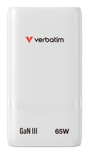 Verbatim 32355 Fold 'n' Go GaN Charger 65W 2-Port, USB-C, EU Plug, White