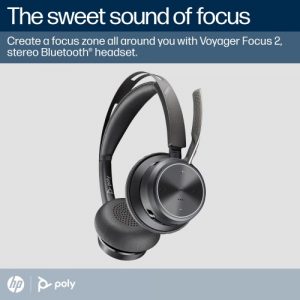 Poly Voyager Focus 2 MS Teams Wireless Headset, Bluetooth, USB-C/A Adapter, Charging stand, Black