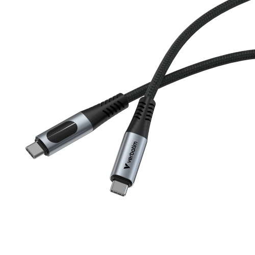 Verbatim 31848 Sync & Charge Cable USB-C to USB-C 100W 480Mbps 120cm, Power Display, Grey/Black