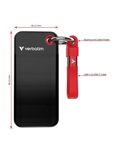 Verbatim 32192 Pocket SSD Drive 1TB, USB-C 3.2 Gen 2, M.2, up to 1000MB/s, Black/Red
