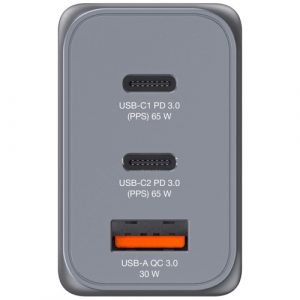 cf77eaeb-2ba7-4063-a28d-b4d42669161a Verbatim 32201 GaN Charger 65W 3-Port, USB-A/USB-C, EU/UK/US Plug, Grey/Black