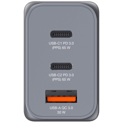 Verbatim 32201 GaN Charger 65W 3-Port, USB-A/USB-C, EU/UK/US Plug, Grey/Black
