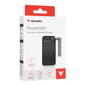 Verbatim 32190 Pocket SSD Drive 1TB, USB-C 3.2 Gen 2, M.2, up to 1000MB/s, Black/Grey