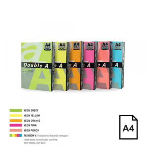 Color Neon paper Double A, 75g, A4, 500 sheets, Rainbow 4, 5 Neon Colors