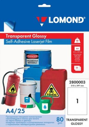 Lomond PET Laserjet Film Self Adhesive Transparent Glossy A4, 25 sheets