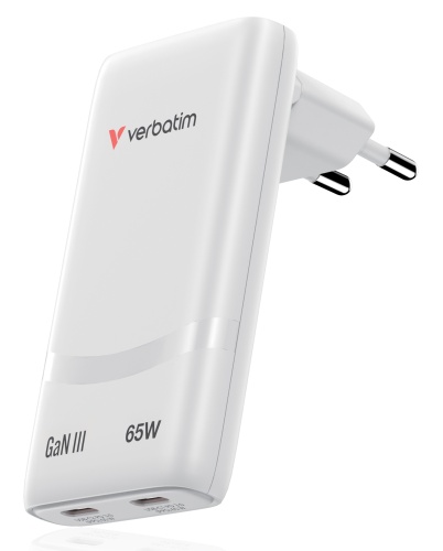 Verbatim 32355 Fold 'n' Go GaN Charger 65W 2-Port, USB-C, EU Plug, White