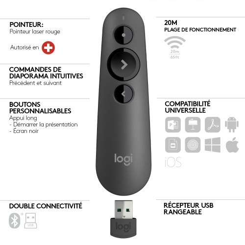 Logitech R500s Laser Presentation Remote, Graphite