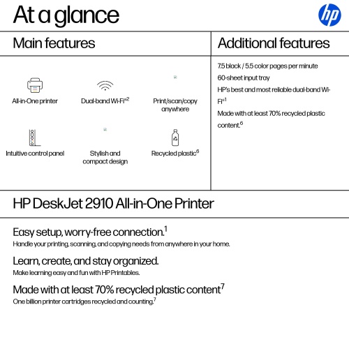 HP DeskJet 2910 AiO Printer Inkjet Colour MFP A4 7.5 ppm USB Wi-Fi