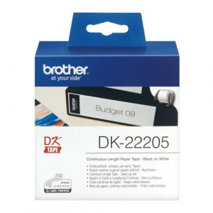 Brother DK-22205 (DK22205) Paper Label Roll, Black on White, Continuous, 62mm 30.48m