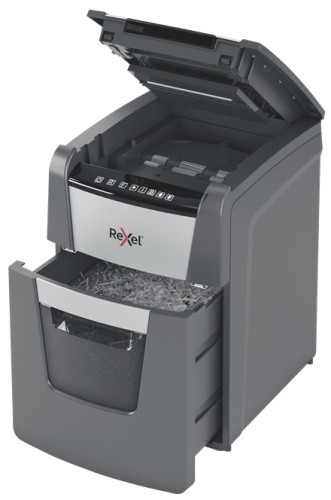 Rexel Optimum AutoFeed+ 100M Paper Shredder, Micro-cut shredding 2x15mm P-5 34L 55dB, Grey/Black