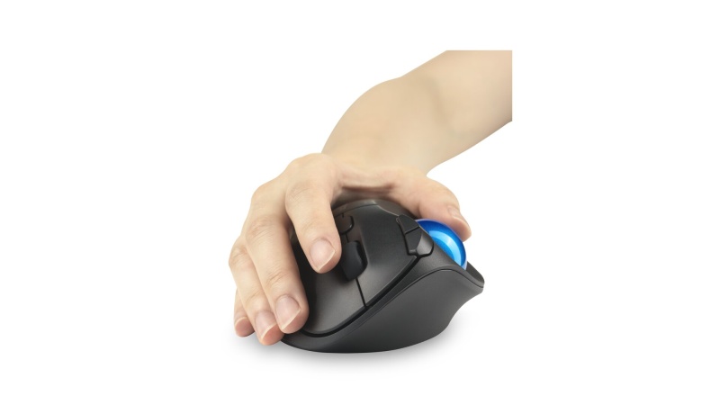 Kensington ProFit Ergo TB450 Trackball Wireless Mouse, RF Wireless + Bluetooth, 1600 DPI, Black/Blue