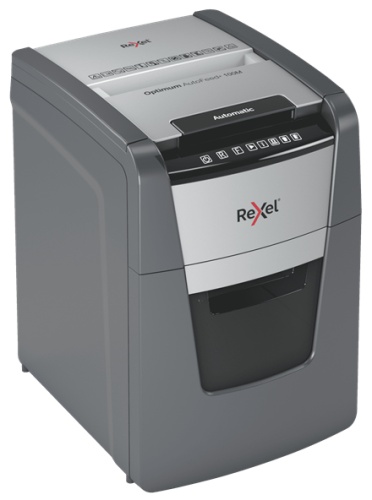 Rexel Optimum AutoFeed+ 100M Paper Shredder, Micro-cut shredding 2x15mm P-5 34L 55dB, Grey/Black