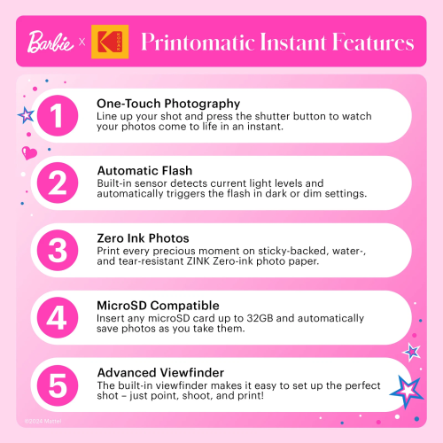 Kodak PRINTOMATIC Barbie Instant Print Camera, 2x3'', Pink
