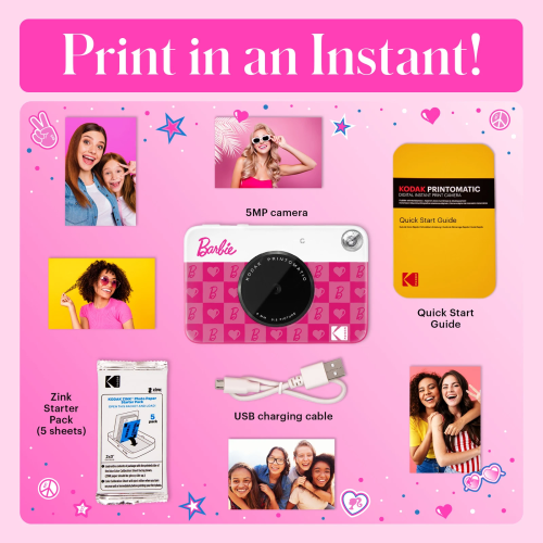 Kodak PRINTOMATIC Barbie Instant Print Camera, 2x3'', Pink