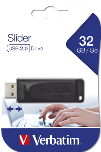 Verbatim 98697 Slider USB atmintinė 32GB, USB-A 2.0, Juoda