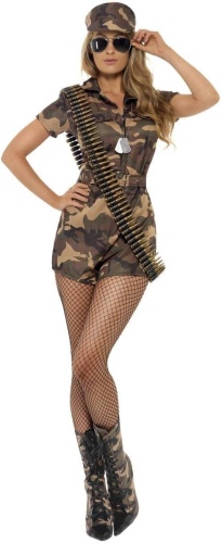 Ecost Customer Return Smiffys Women's Sexy Army Girl Costume, Short Jumpsuit, Belt and Hat, Green, s