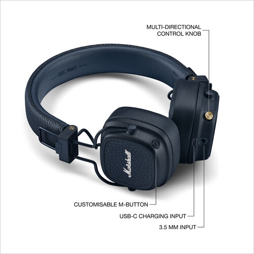 Marshall Major V Wireless Headphones, Bluetooth, Midnight Blue