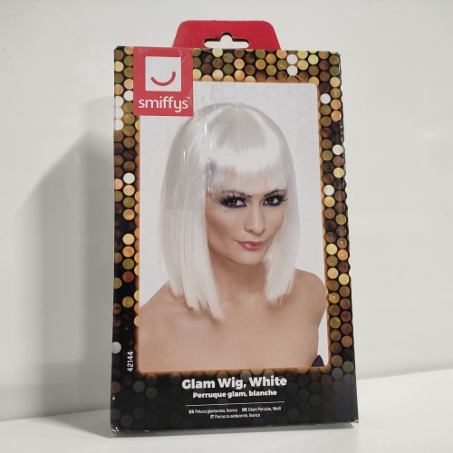 Ecost Customer Return Smiffys short blunt cut wig with bangs, white, one size