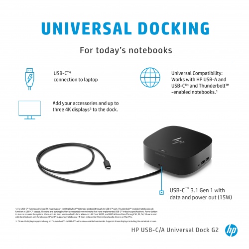 HP USB-C/A Universal Dock G2 Docking station, Black