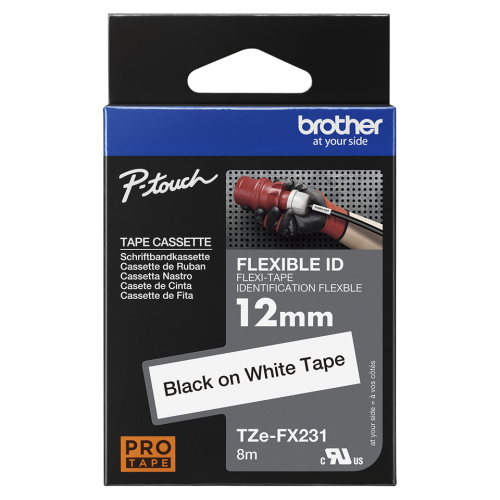 Brother TZe-FX231 Flexible Labelling Tape 12mm 8m, Black on White