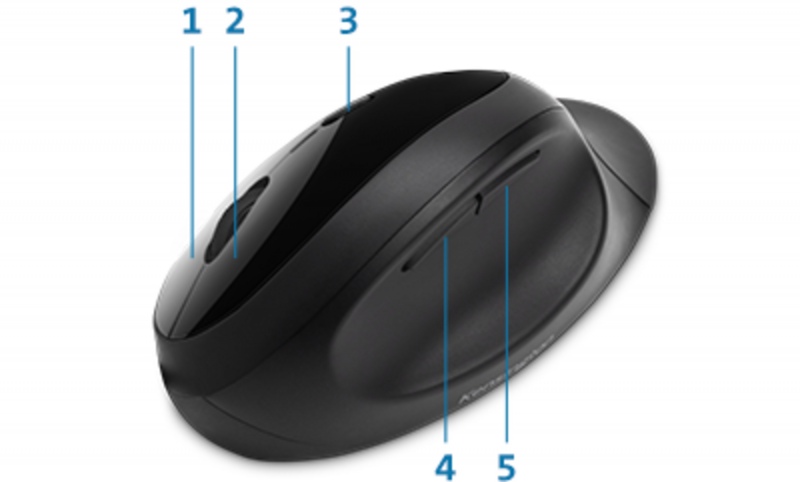 Kensington Pro Fit Ergo Wireless Mouse, RF Wireless + Bluetooth, 1600 DPI, Black
