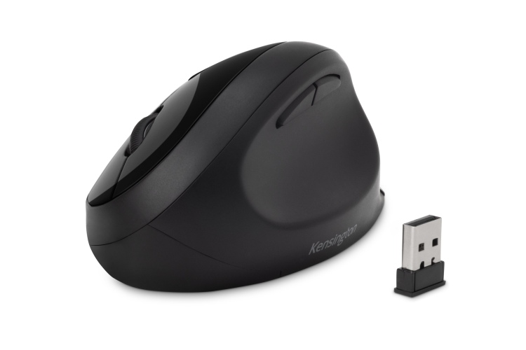 Kensington Pro Fit Ergo Wireless Mouse, RF Wireless + Bluetooth, 1600 DPI, Black