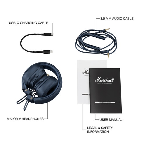 Marshall Major V Wireless Headphones, Bluetooth, Midnight Blue