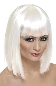 Ecost Customer Return Smiffys short blunt cut wig with bangs, white, one size