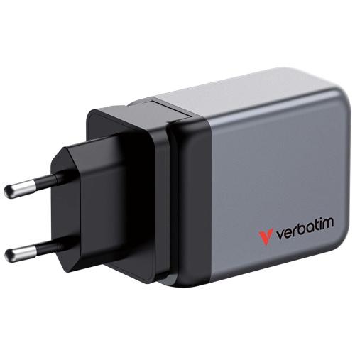 Verbatim 32201 GaN Charger 65W 3-Port, USB-A/USB-C, EU/UK/US Plug, Grey/Black