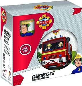 Ecost Customer Return Fireman Sam Breakfast Set, 3-Piece Dish Set with Plate, Bowl, and Cup, Childre