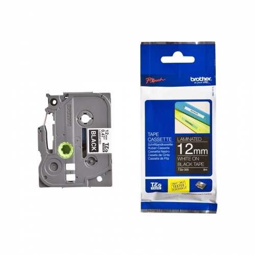 Brother TZE-335 (TZE335) Laminated Labelling Tape Cassette, White On Black 12mm, 8m