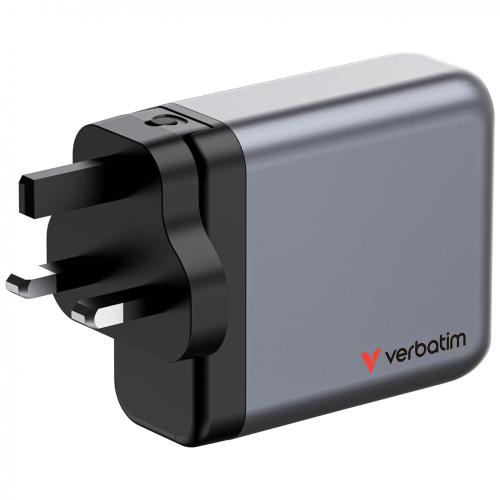 Verbatim 32203 GaN Charger 140W 4-Port, USB-A/USB-C, EU/UK/US PlugS, Grey/Black
