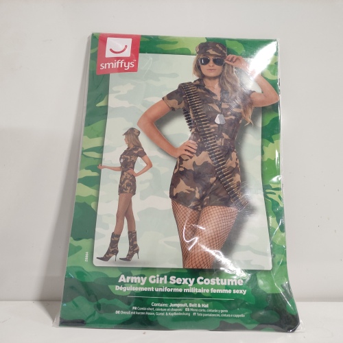 Ecost Customer Return Smiffys Women's Sexy Army Girl Costume, Short Jumpsuit, Belt and Hat, Green, s
