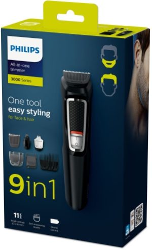 Philips Multigroom 3000 Series MG3740/15, 9-in-1 Hair Trimmer, Black