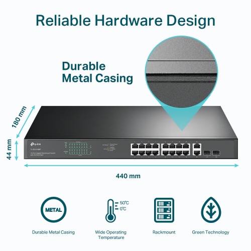 TP-Link TL-SG1218MP 18-Port Gigabit Rackmount Switch with 16 PoE+ - Image 7
