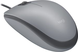 Logitech M110 Silent Wired Mouse, USB Type-A, 1000 DPI, Mid Grey