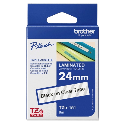 Brother TZe-151 (TZe151) Laminated Labelling Tape 24mm 8m, Black on Clear - Image 3