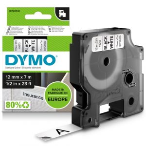 Dymo D1 45013 (S0720530) Labelling Tape, Black on White, 12mm 7m