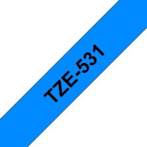 Brother TZe-531 (TZE531) Laminated Labelling Tape, Black on Blue, 12mm 8m