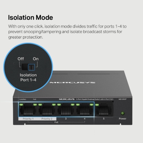 Mercusys MS105GP 5-Port Gigabit Desktop Switch with 4-Port PoE+ - Image 7