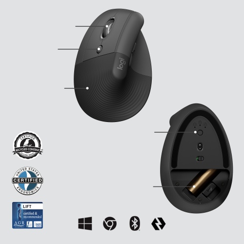Logitech Lift Vertical Left for Business Wireless Mouse RF Wireless + Bluetooth, 4000 DPI, Graphite - Image 5