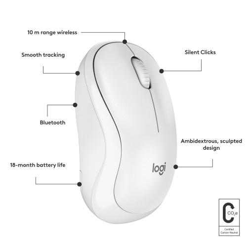 Logitech M240 Silent Wireless Mouse, Bluetooth, 4000 DPI, Off-White - Image 7
