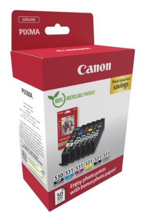 Canon PGI-530PGBK/CLI-531 (6117C004) Photo value pack Ink Cartridge Multipack, PGBK/C/M/Y/BK/GY