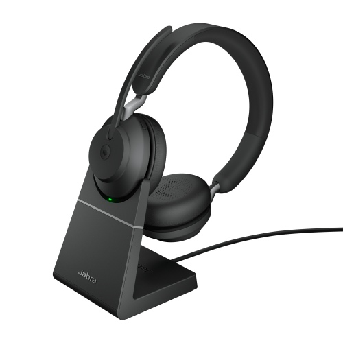 Jabra Evolve2 65 MS Stereo Link390a Wireless Headset, Bluetooth USB-A, Charging Stand, Black