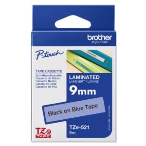 Brother TZe-521 (TZE521) Laminated Labelling Tape, Black on Blue, 9mm 8m