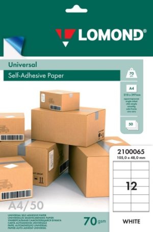 Lomond Self-Adhesive Paper Universal Labels, 12/105x48, A4, 50 sheets, White