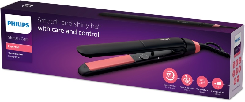 Philips StraightCare Essential BHS376/00 Hair Straightener, Black/Pink - Image 2