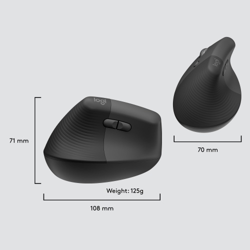 Logitech Lift Vertical Left for Business Wireless Mouse RF Wireless + Bluetooth, 4000 DPI, Graphite - Image 7